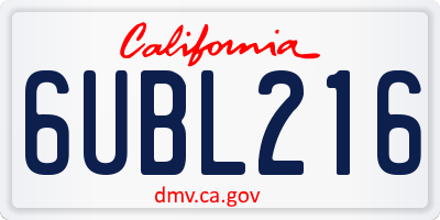 CA license plate 6UBL216