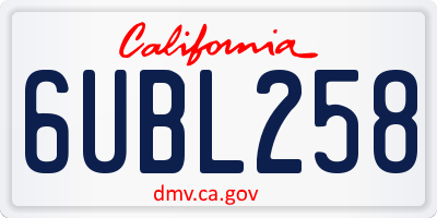 CA license plate 6UBL258