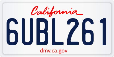CA license plate 6UBL261