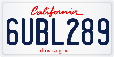 CA license plate 6UBL289
