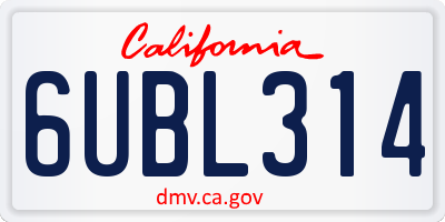 CA license plate 6UBL314