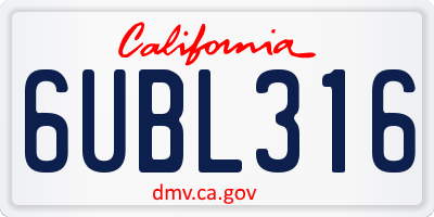 CA license plate 6UBL316