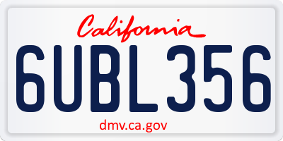 CA license plate 6UBL356