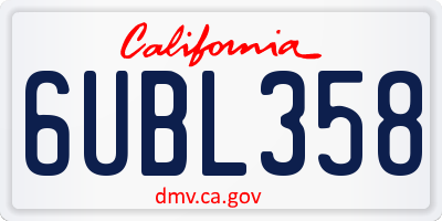 CA license plate 6UBL358