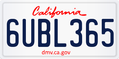 CA license plate 6UBL365