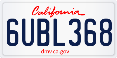 CA license plate 6UBL368