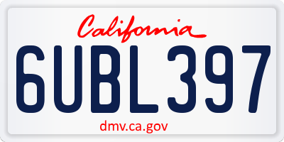 CA license plate 6UBL397