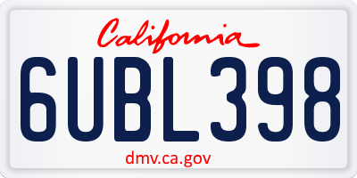 CA license plate 6UBL398
