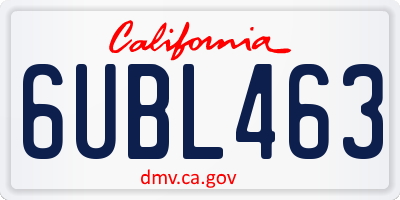 CA license plate 6UBL463