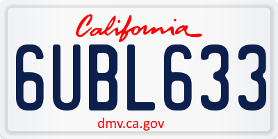 CA license plate 6UBL633