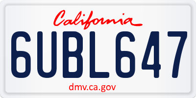 CA license plate 6UBL647