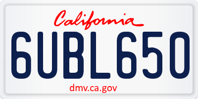 CA license plate 6UBL650