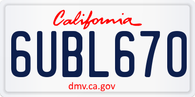 CA license plate 6UBL670