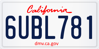 CA license plate 6UBL781