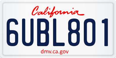CA license plate 6UBL801
