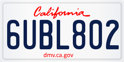 CA license plate 6UBL802