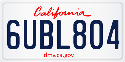 CA license plate 6UBL804