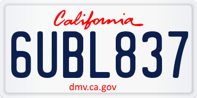 CA license plate 6UBL837