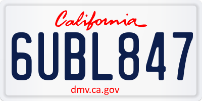 CA license plate 6UBL847