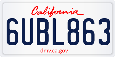 CA license plate 6UBL863