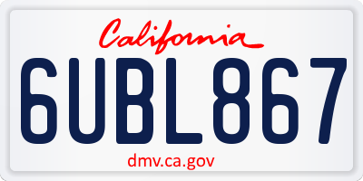 CA license plate 6UBL867