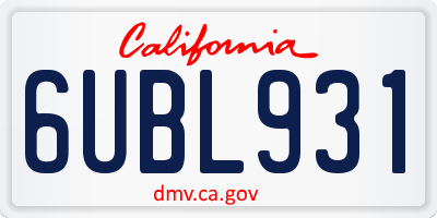 CA license plate 6UBL931