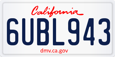 CA license plate 6UBL943