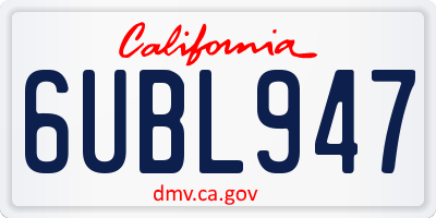 CA license plate 6UBL947