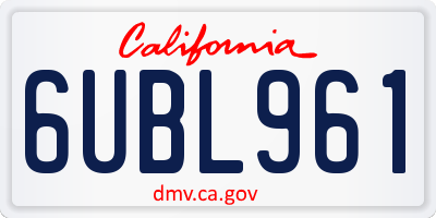 CA license plate 6UBL961