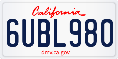 CA license plate 6UBL980