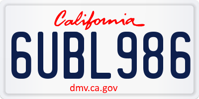 CA license plate 6UBL986