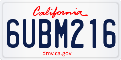 CA license plate 6UBM216
