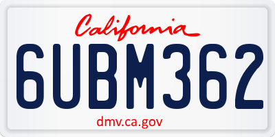 CA license plate 6UBM362