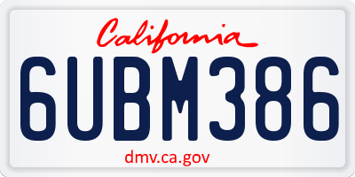 CA license plate 6UBM386