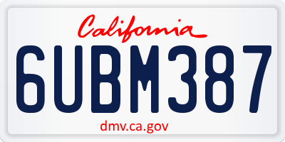 CA license plate 6UBM387