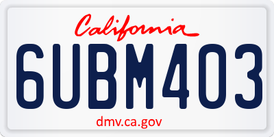 CA license plate 6UBM403