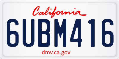 CA license plate 6UBM416