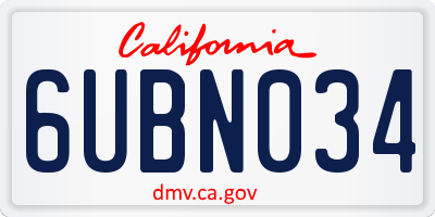 CA license plate 6UBN034