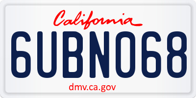 CA license plate 6UBN068