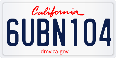 CA license plate 6UBN104