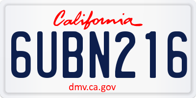 CA license plate 6UBN216