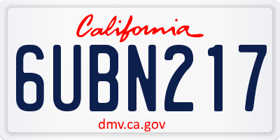 CA license plate 6UBN217