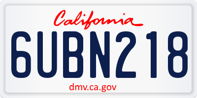 CA license plate 6UBN218