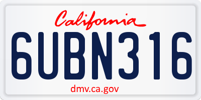 CA license plate 6UBN316