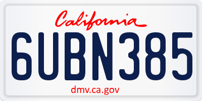 CA license plate 6UBN385