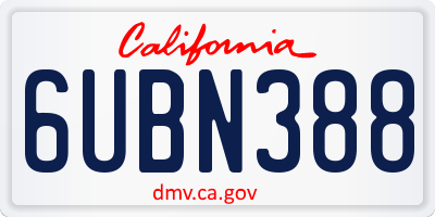 CA license plate 6UBN388