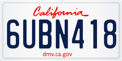 CA license plate 6UBN418