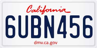 CA license plate 6UBN456