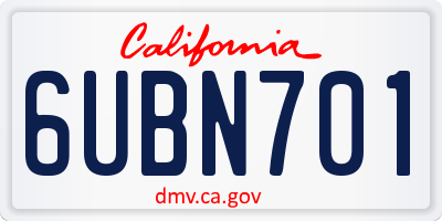 CA license plate 6UBN701