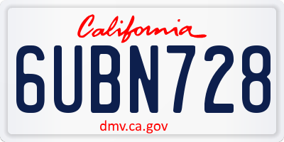 CA license plate 6UBN728
